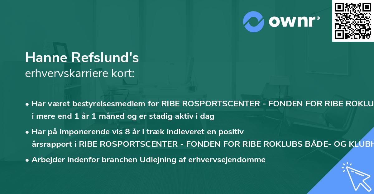 Hanne Refslund's erhvervskarriere kort