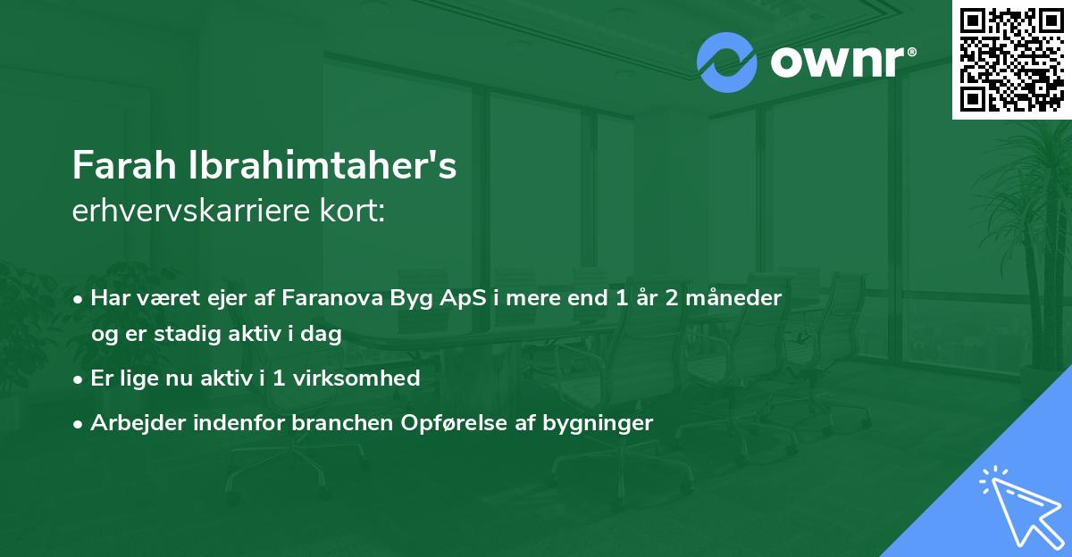 Farah Ibrahimtaher's erhvervskarriere kort
