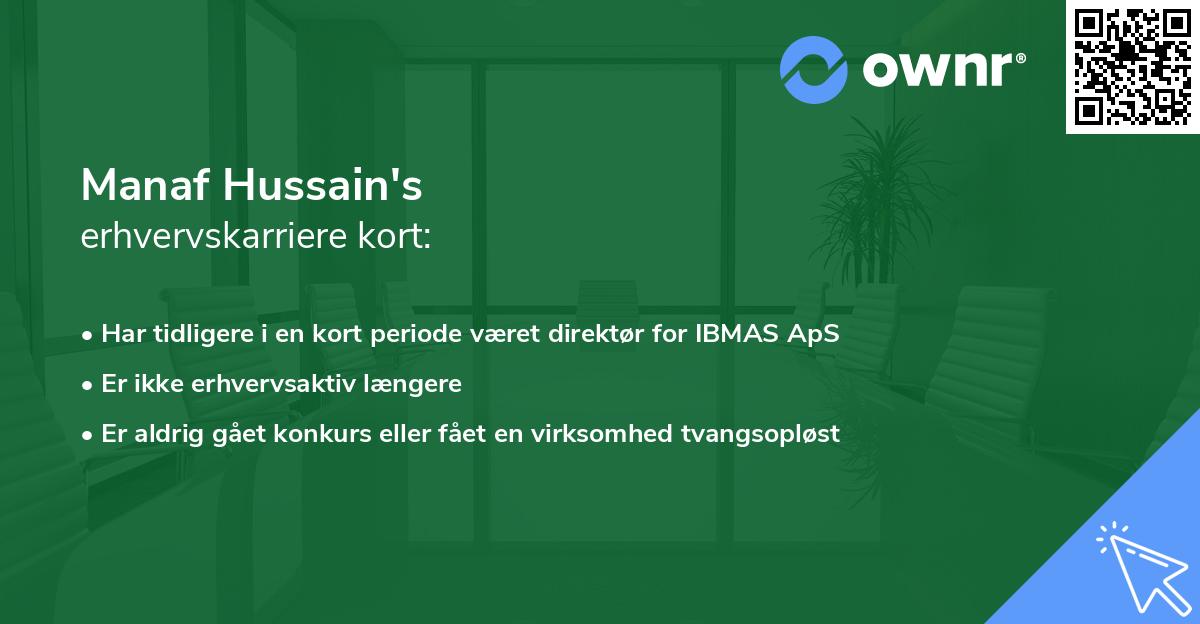 Manaf Hussain's erhvervskarriere kort