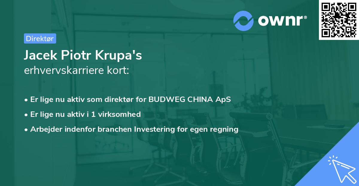 Jacek Piotr Krupa's erhvervskarriere kort