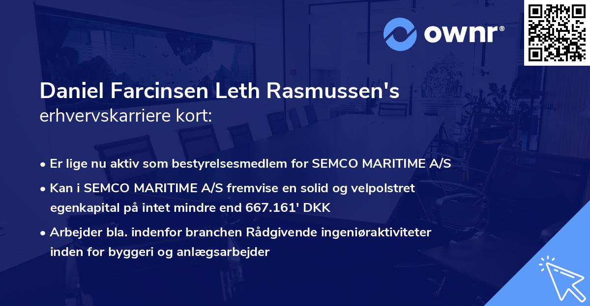 Daniel Farcinsen Leth Rasmussen's erhvervskarriere kort