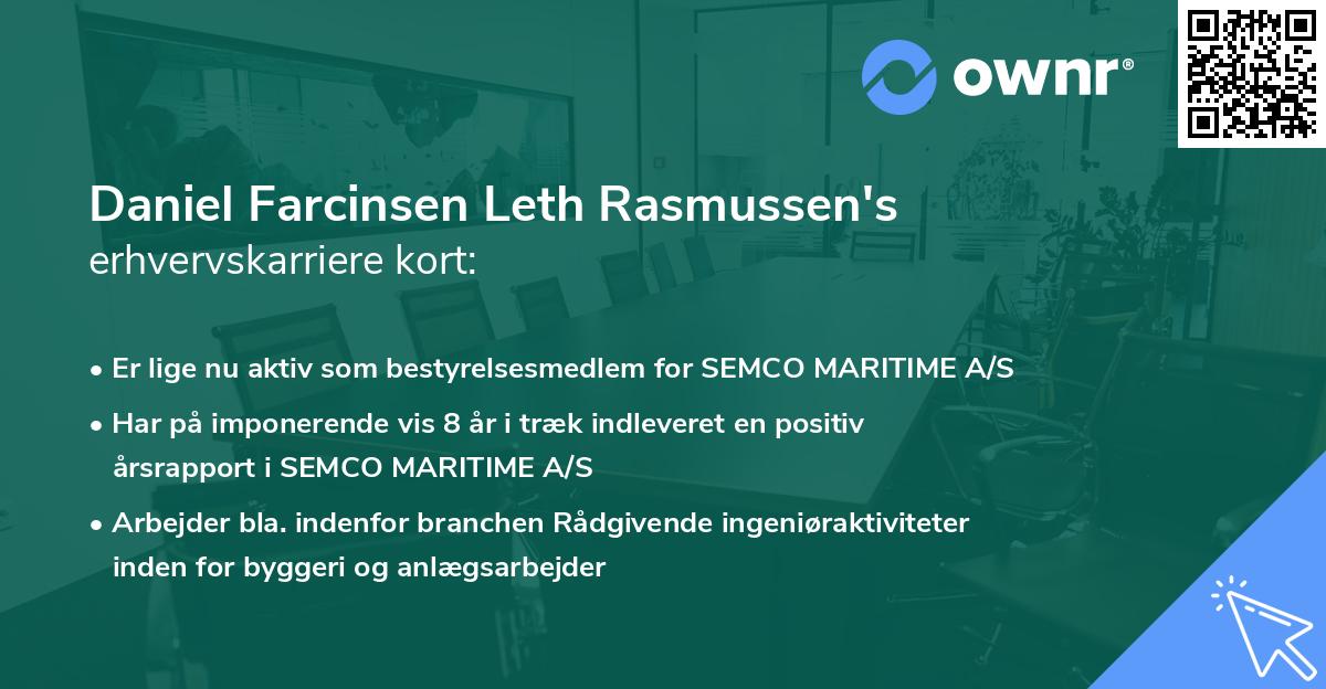 Daniel Farcinsen Leth Rasmussen's erhvervskarriere kort