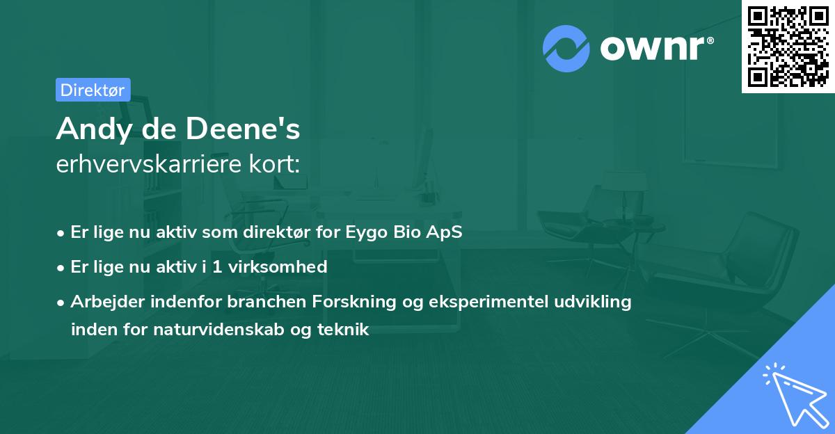 Andy de Deene's erhvervskarriere kort