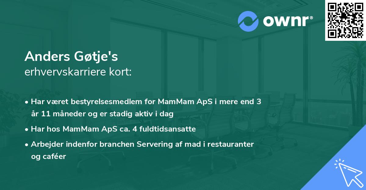 Anders Gøtje's erhvervskarriere kort
