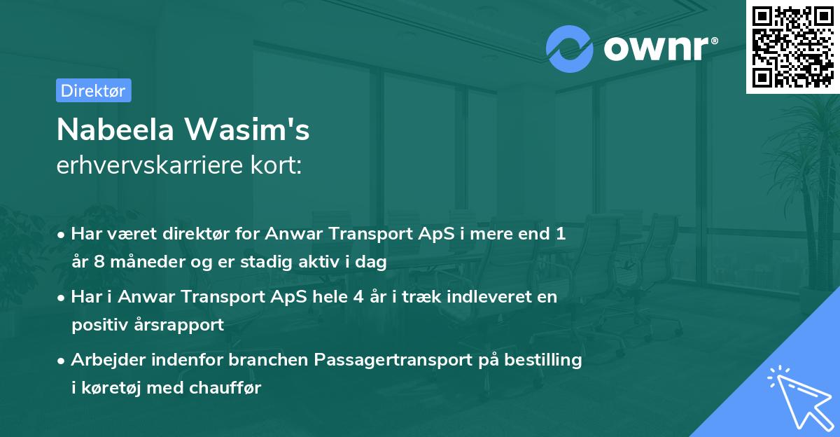 Nabeela Wasim's erhvervskarriere kort