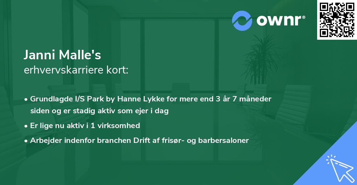 Janni Malle's erhvervskarriere kort