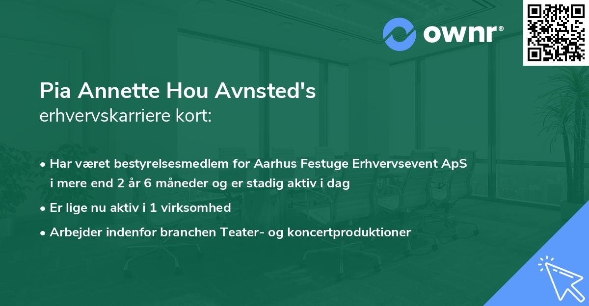 Pia Annette Hou Avnsted's erhvervskarriere kort