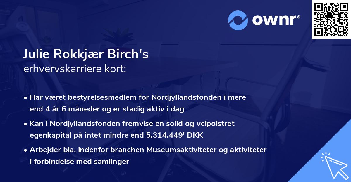 Julie Rokkjær Birch's erhvervskarriere kort