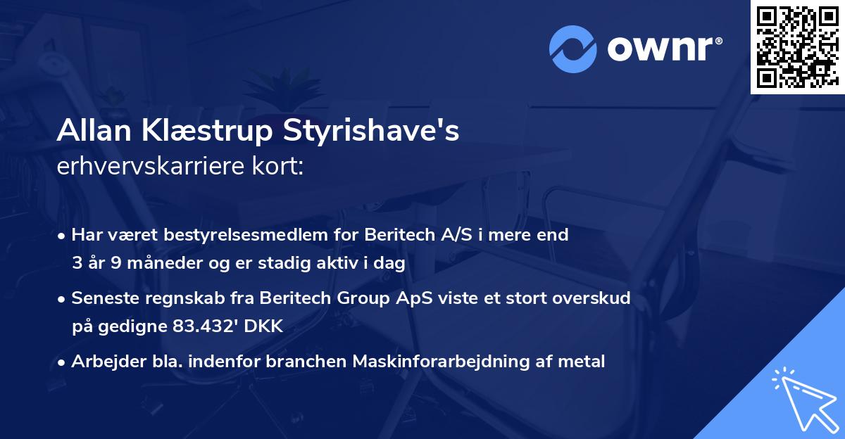 Allan Klæstrup Styrishave's erhvervskarriere kort