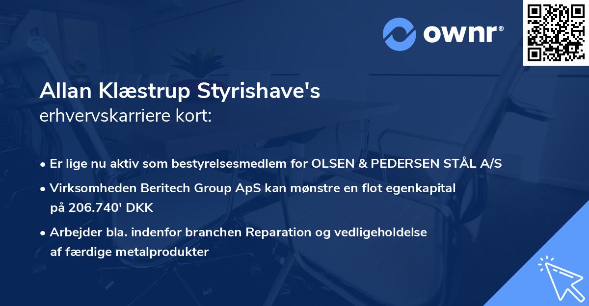Allan Klæstrup Styrishave's erhvervskarriere kort