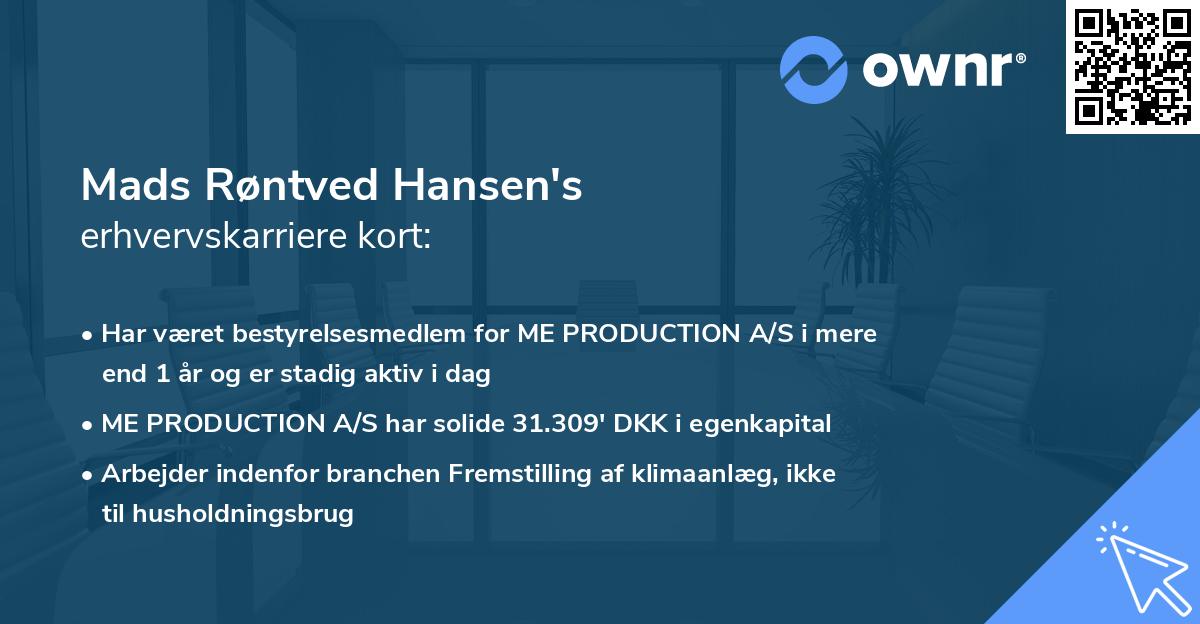 Mads Røntved Hansen's erhvervskarriere kort