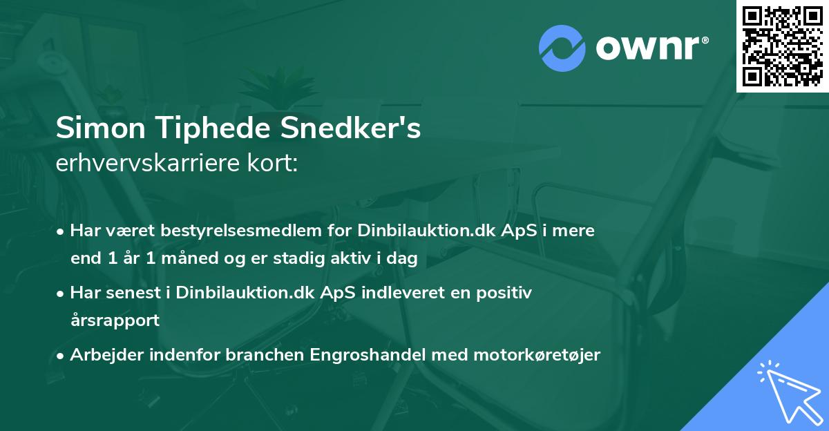 Simon Tiphede Snedker's erhvervskarriere kort