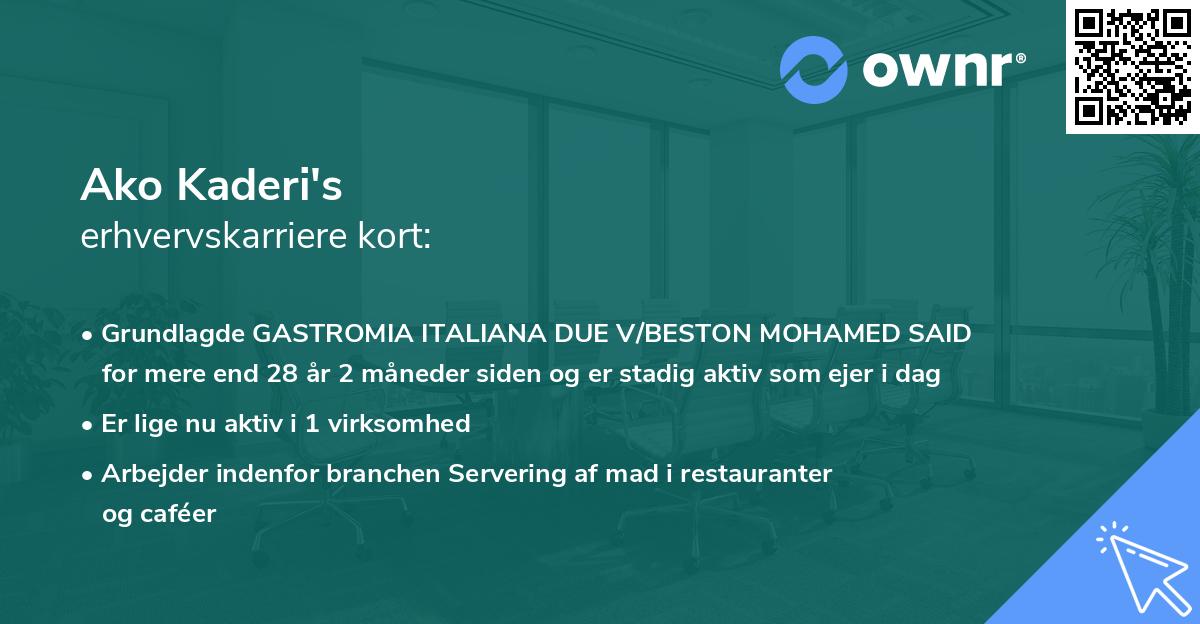 Ako Kaderi's erhvervskarriere kort