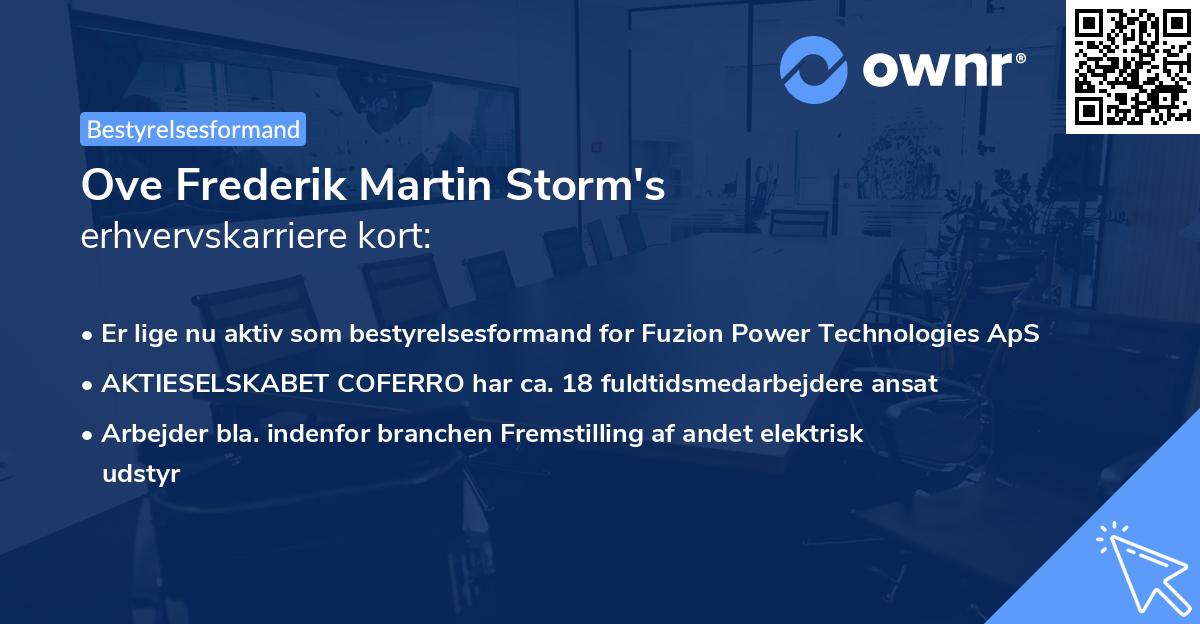 Ove Frederik Martin Storm's erhvervskarriere kort