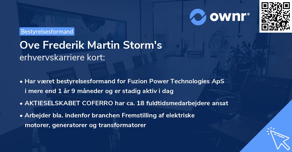 Ove Frederik Martin Storm's erhvervskarriere kort