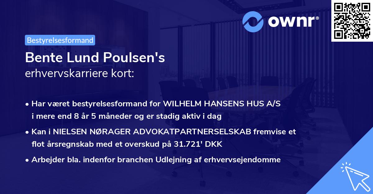 Bente Lund Poulsen's erhvervskarriere kort