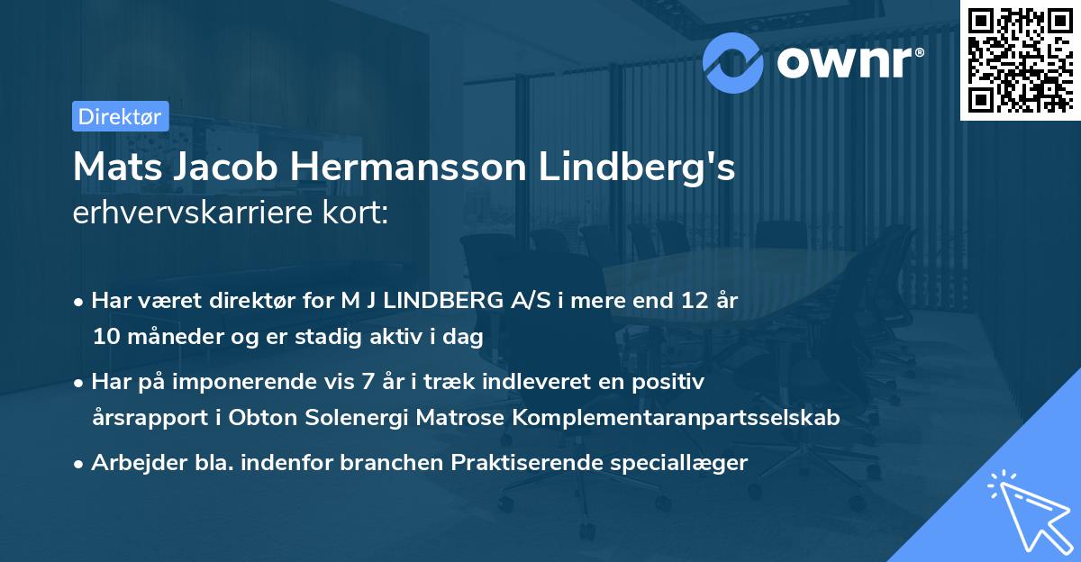 Mats Jacob Hermansson Lindberg's erhvervskarriere kort