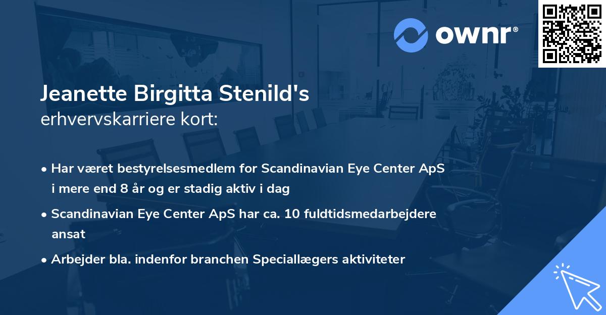 Jeanette Birgitta Stenild's erhvervskarriere kort