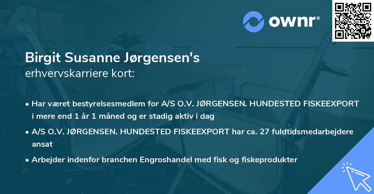 Birgit Susanne Jørgensen's erhvervskarriere kort