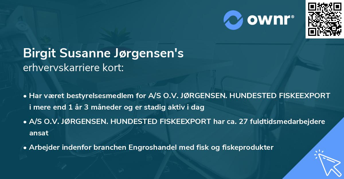 Birgit Susanne Jørgensen's erhvervskarriere kort