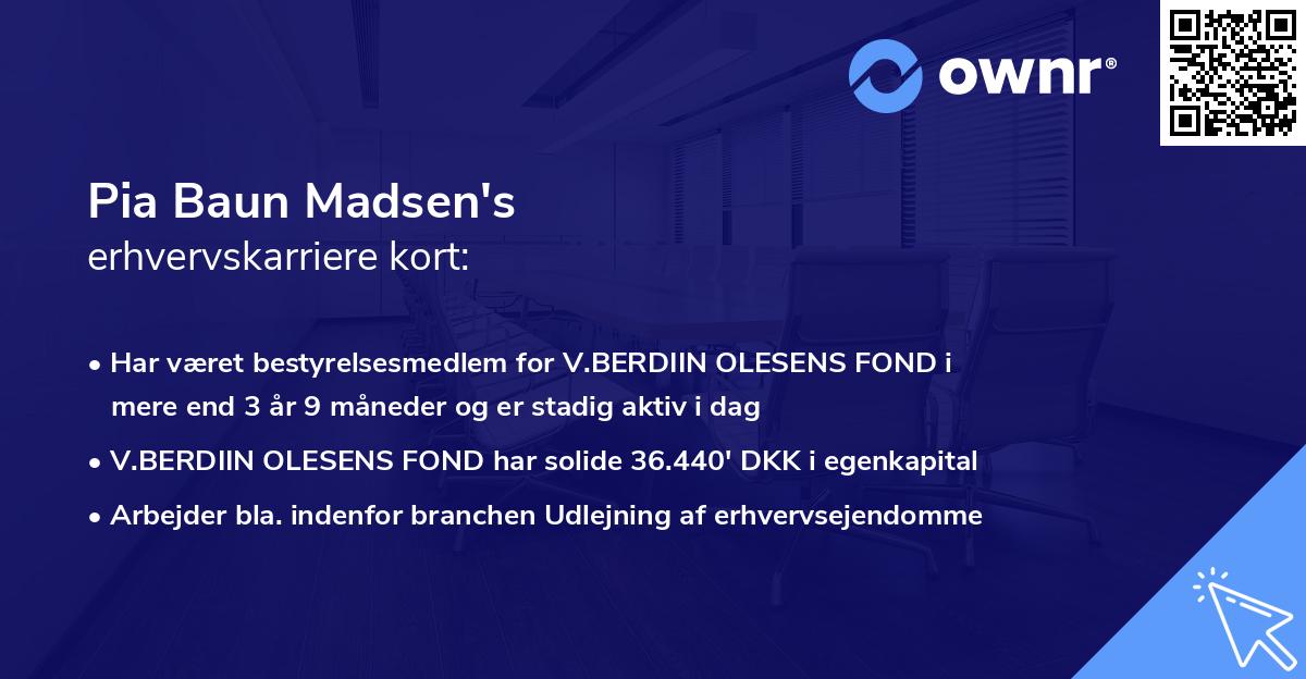 Pia Baun Madsen's erhvervskarriere kort