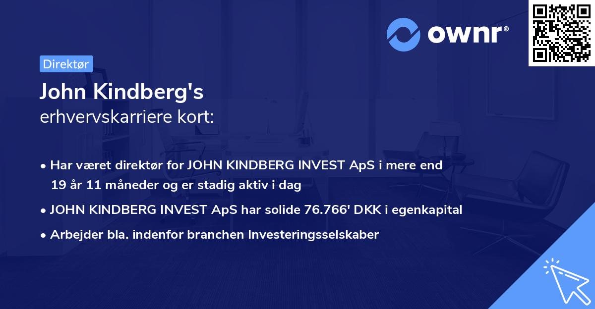 John Kindberg's erhvervskarriere kort