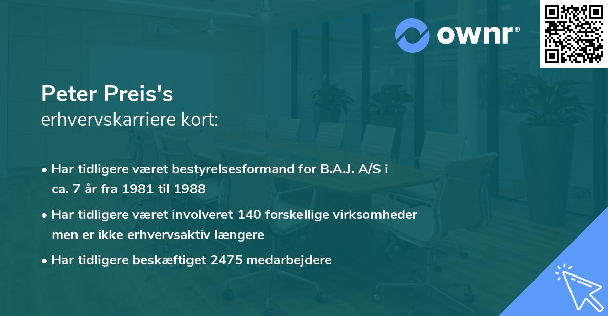 Peter Preis's erhvervskarriere kort