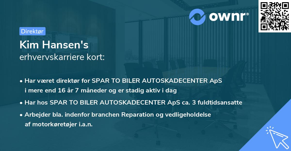 Kim Hansen's erhvervskarriere kort