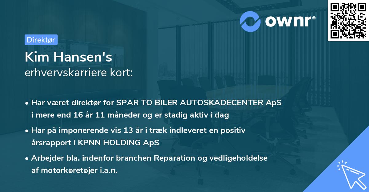 Kim Hansen's erhvervskarriere kort