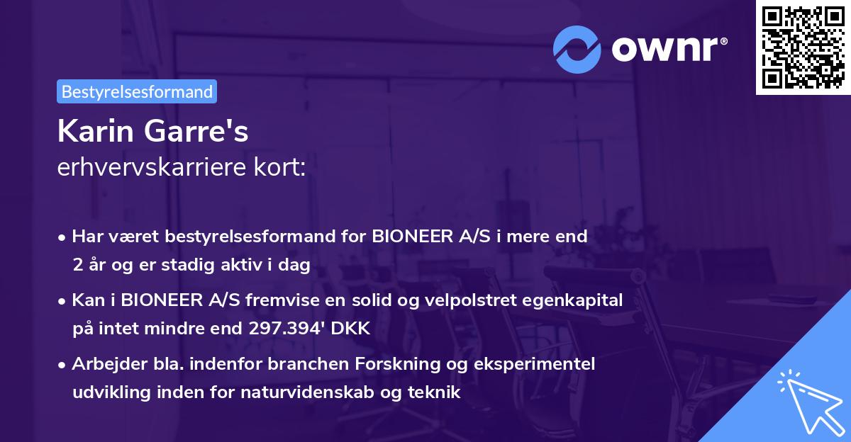 Karin Garre's erhvervskarriere kort