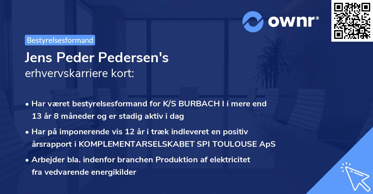 Jens Peder Pedersen's erhvervskarriere kort