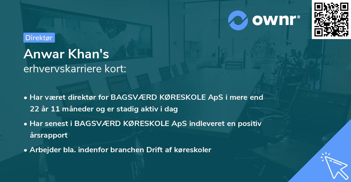 Anwar Khan's erhvervskarriere kort