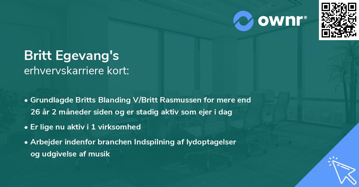 Britt Egevang's erhvervskarriere kort