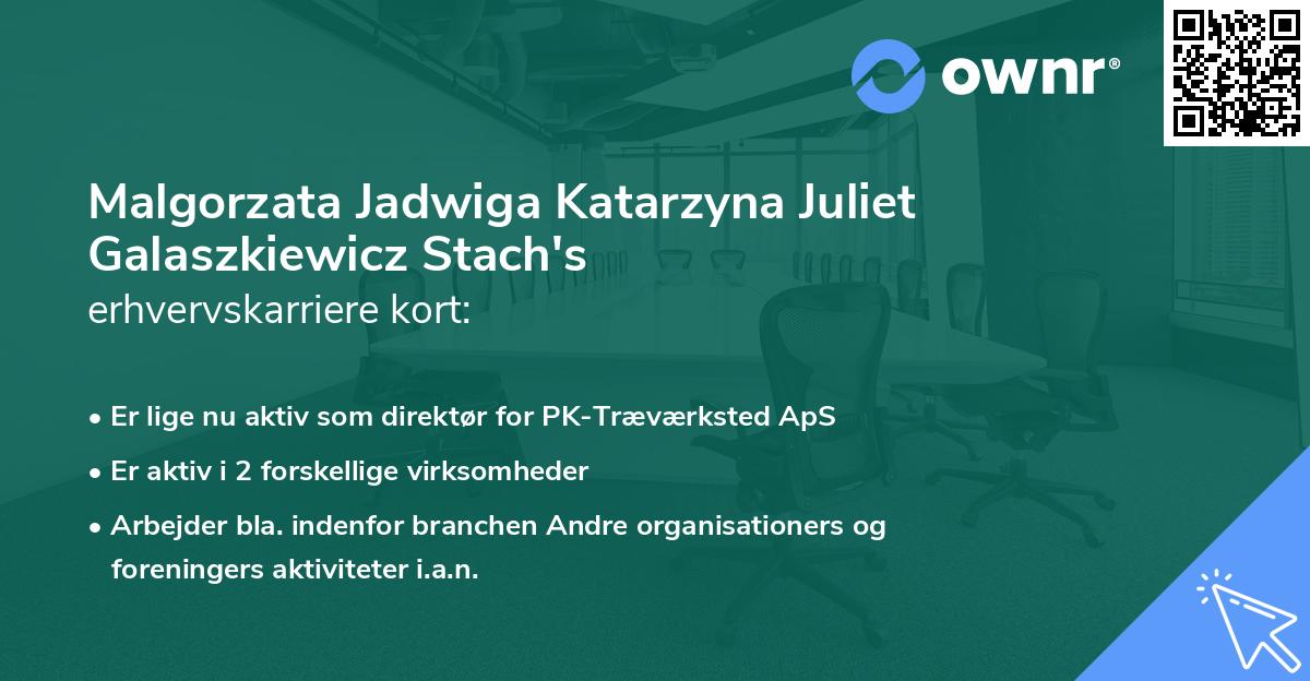 Malgorzata Jadwiga Katarzyna Juliet Galaszkiewicz Stach's erhvervskarriere kort