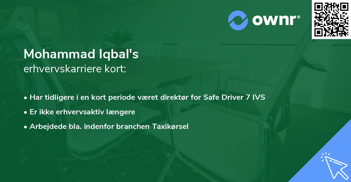Mohammad Iqbal's erhvervskarriere kort