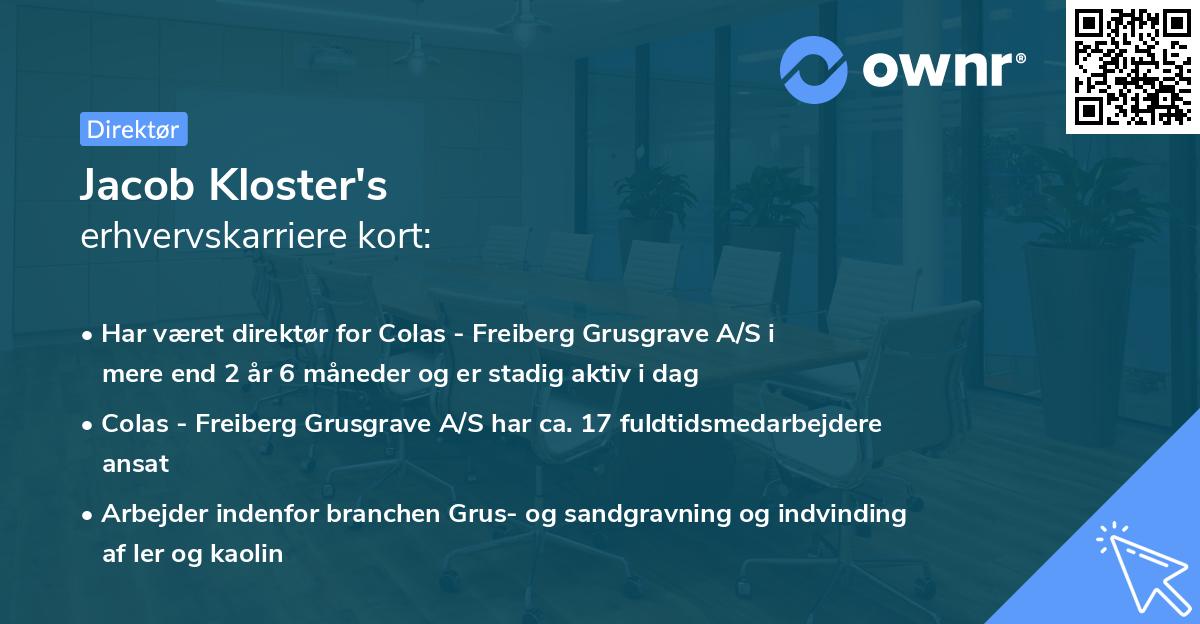 Jacob Kloster's erhvervskarriere kort