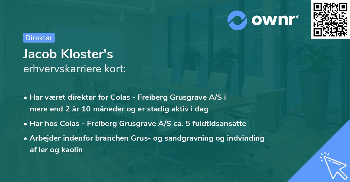 Jacob Kloster's erhvervskarriere kort