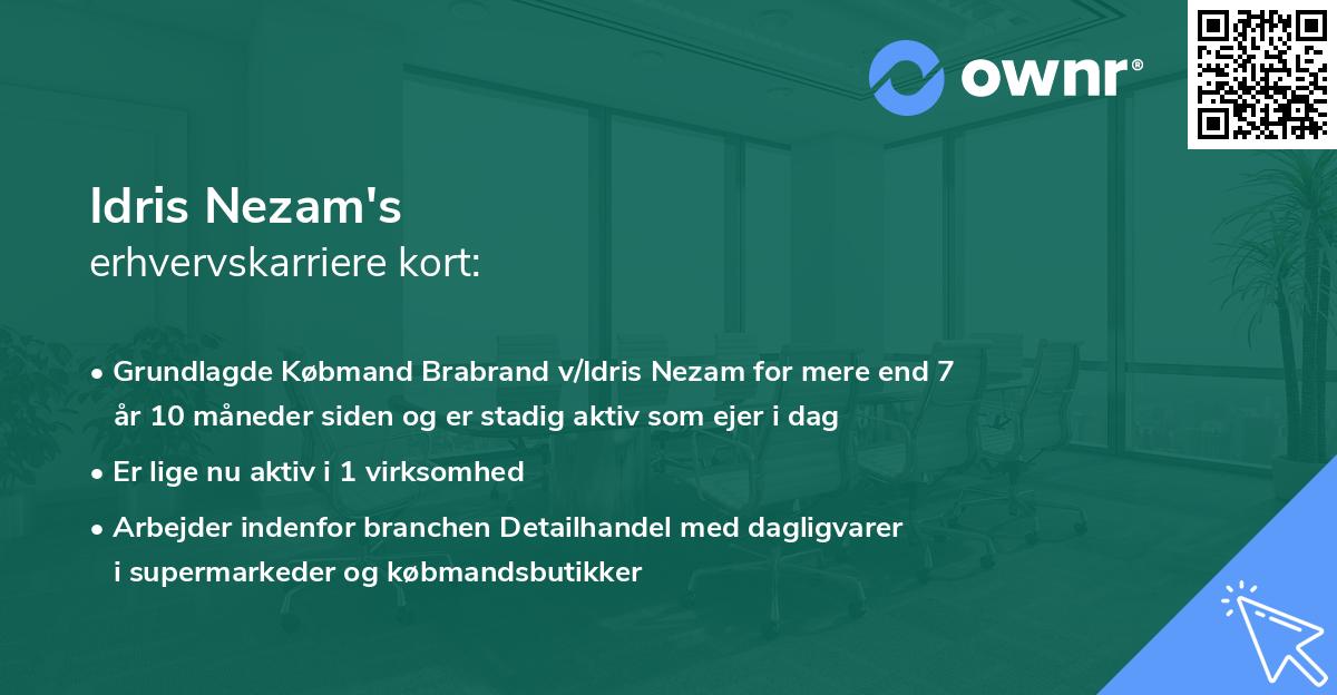 Idris Nezam's erhvervskarriere kort