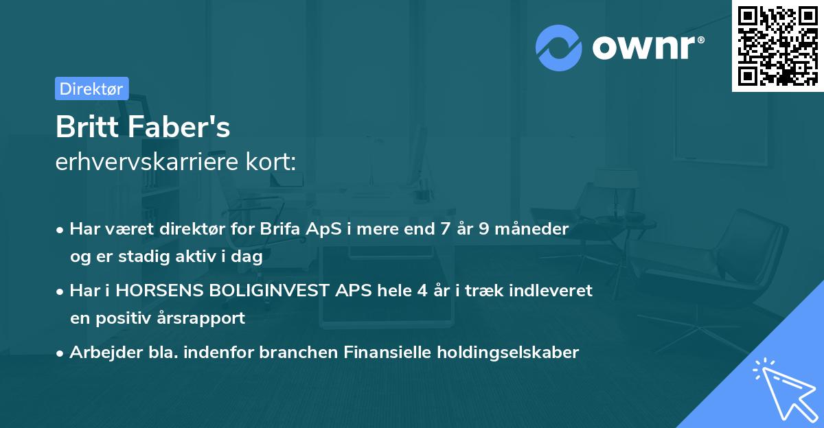 Britt Faber's erhvervskarriere kort