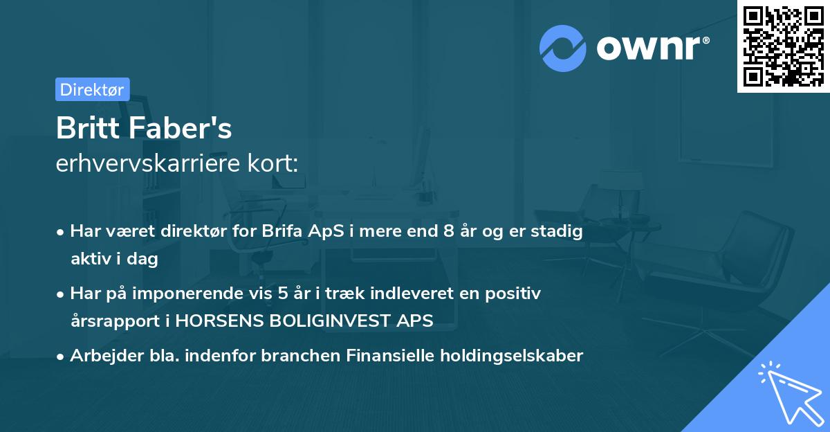 Britt Faber's erhvervskarriere kort