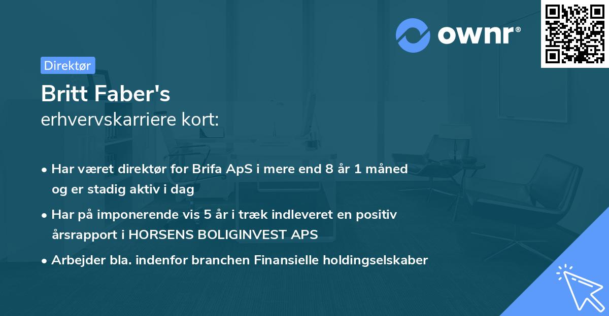 Britt Faber's erhvervskarriere kort