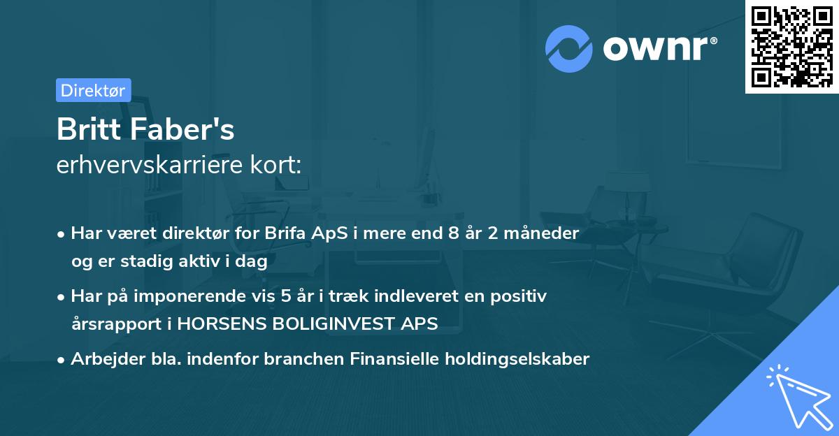Britt Faber's erhvervskarriere kort