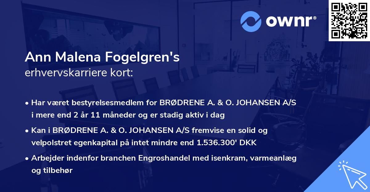 Ann Malena Fogelgren's erhvervskarriere kort