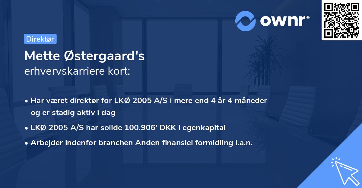 Mette Østergaard's erhvervskarriere kort