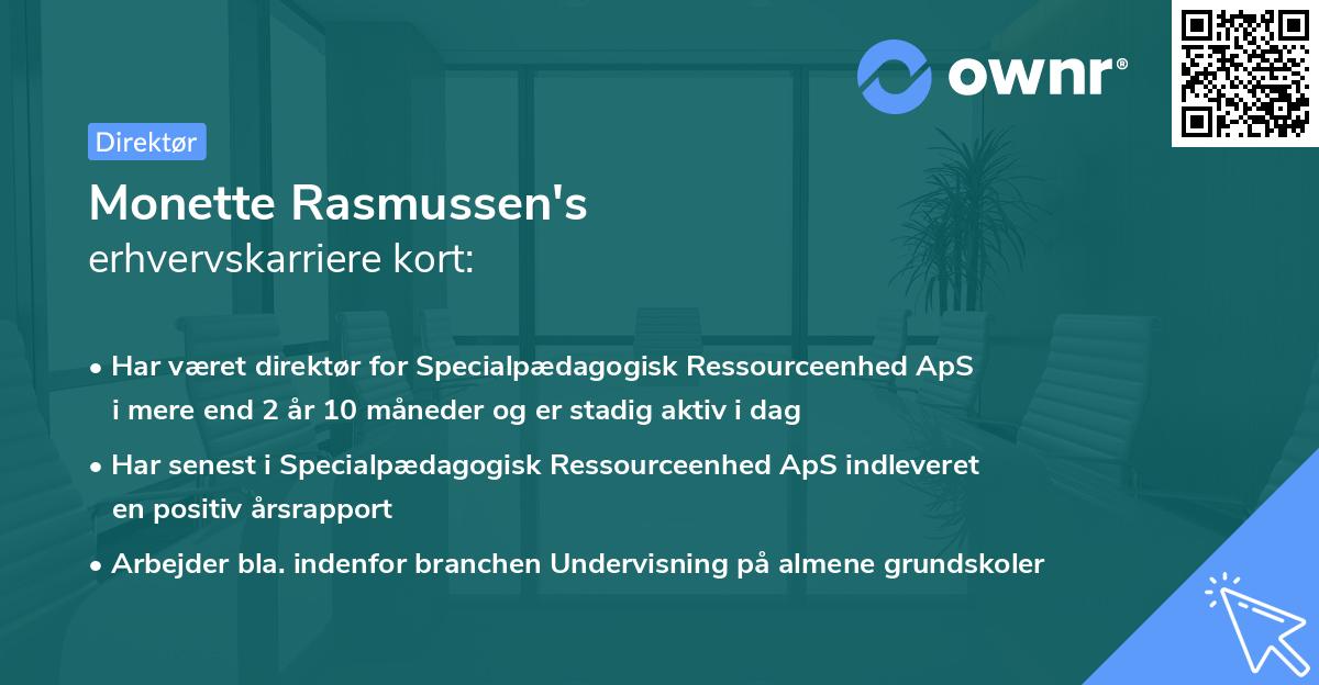 Monette Rasmussen's erhvervskarriere kort