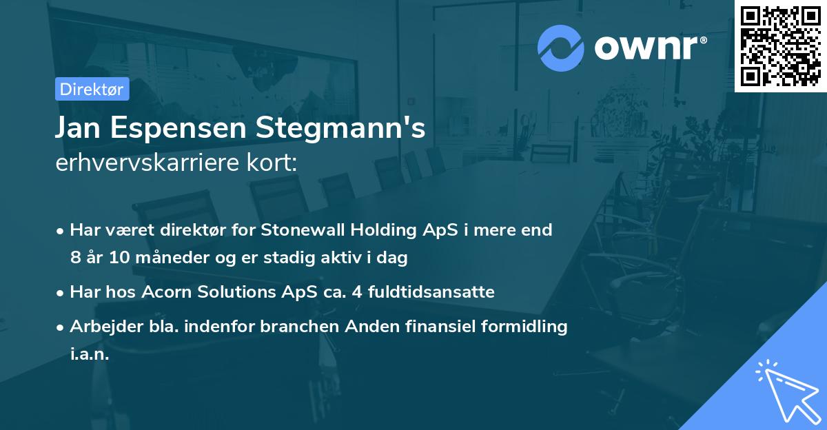 Jan Espensen Stegmann's erhvervskarriere kort