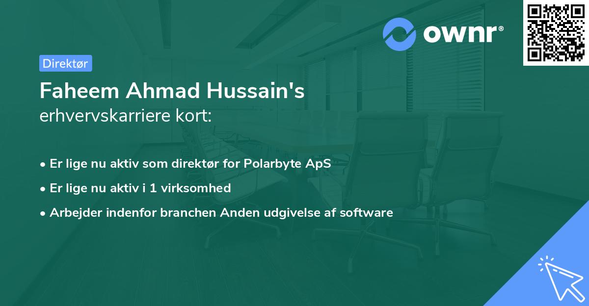 Faheem Ahmad Hussain's erhvervskarriere kort