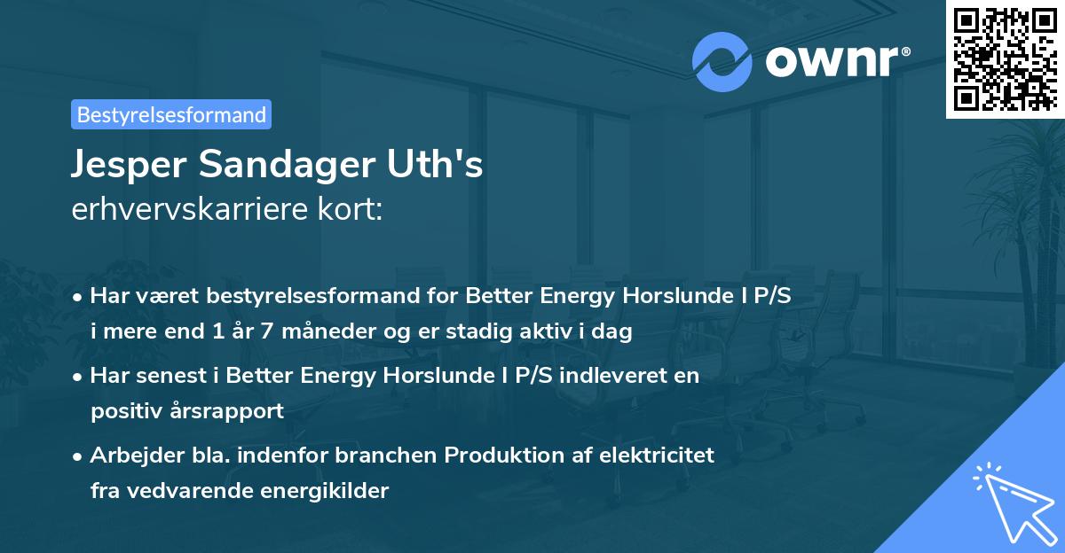Jesper Sandager Uth's erhvervskarriere kort