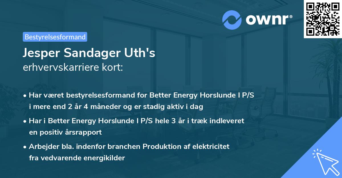 Jesper Sandager Uth's erhvervskarriere kort