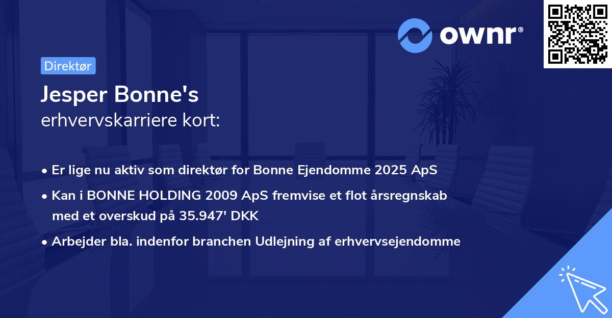 Jesper Bonne's erhvervskarriere kort